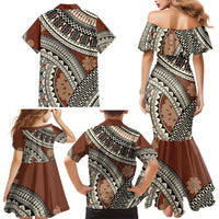 Bula Fiji Classic Masi Tapa Family Matching Mermaid Dress and Hawaiian Shirt Vintage Brown LT7 - Polynesian Pride