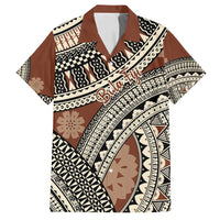 Bula Fiji Classic Masi Tapa Family Matching Off Shoulder Maxi Dress and Hawaiian Shirt Vintage Brown LT7 Dad's Shirt - Short Sleeve Brown - Polynesian Pride