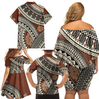 Bula Fiji Classic Masi Tapa Family Matching Off Shoulder Short Dress and Hawaiian Shirt Vintage Brown LT7 - Polynesian Pride