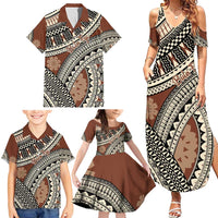 Bula Fiji Classic Masi Tapa Family Matching Summer Maxi Dress and Hawaiian Shirt Vintage Brown LT7 - Polynesian Pride