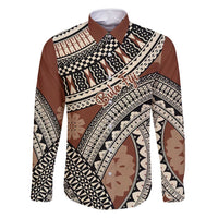 Bula Fiji Classic Masi Tapa Family Matching Summer Maxi Dress and Hawaiian Shirt Vintage Brown LT7 Dad's Shirt - Long Sleeve Brown - Polynesian Pride