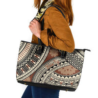 Bula Fiji Classic Masi Tapa Leather Tote Bag Vintage Brown - Polynesian Pride