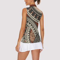 Bula Fiji Classic Masi Tapa Women Sleeveless Polo Shirt Vintage Brown LT7 - Polynesian Pride