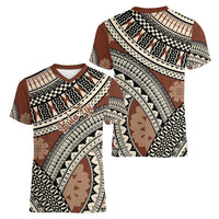 Bula Fiji Classic Masi Tapa Women V-Neck T-Shirt Vintage Brown LT7 - Polynesian Pride