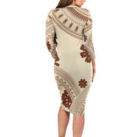 Bula Fiji Classic Masi Tapa Family Matching Long Sleeve Bodycon Dress and Hawaiian Shirt Vintage Beige LT7 - Polynesian Pride