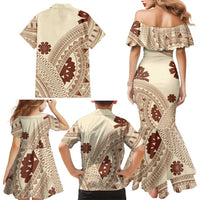 Bula Fiji Classic Masi Tapa Family Matching Mermaid Dress and Hawaiian Shirt Vintage Beige LT7 - Polynesian Pride