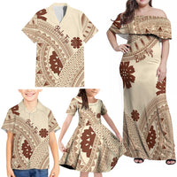 Bula Fiji Classic Masi Tapa Family Matching Off Shoulder Maxi Dress and Hawaiian Shirt Vintage Beige LT7 - Polynesian Pride