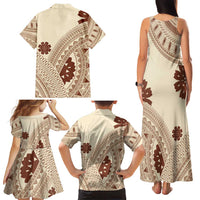 Bula Fiji Classic Masi Tapa Family Matching Tank Maxi Dress and Hawaiian Shirt Vintage Beige LT7 - Polynesian Pride