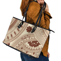 Bula Fiji Classic Masi Tapa Leather Tote Bag Vintage Beige - Polynesian Pride