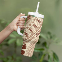 Bula Fiji Classic Masi Tapa Tumbler With Handle Vintage Beige - Polynesian Pride