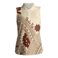 Bula Fiji Classic Masi Tapa Women Sleeveless Polo Shirt Vintage Beige LT7 Female Beige - Polynesian Pride