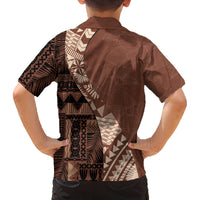 Bula Fiji Family Matching Long Sleeve Bodycon Dress and Hawaiian Shirt Tribal Masi Tapa - Brown LT7 - Polynesian Pride