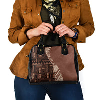 Bula Fiji Shoulder Handbag Tribal Masi Tapa - Brown LT7 - Polynesian Pride