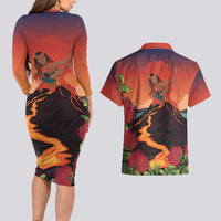 Hawaii Kilauea Volcano Couples Matching Long Sleeve Bodycon Dress and Hawaiian Shirt Pele Goddess LT7 - Polynesian Pride
