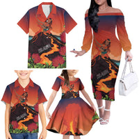 Hawaii Kilauea Volcano Family Matching Off The Shoulder Long Sleeve Dress and Hawaiian Shirt Pele Goddess LT7 - Polynesian Pride