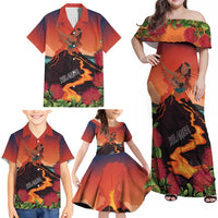 Hawaii Kilauea Volcano Family Matching Off Shoulder Maxi Dress and Hawaiian Shirt Pele Goddess LT7 - Polynesian Pride