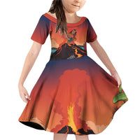 Hawaii Kilauea Volcano Family Matching Off Shoulder Short Dress and Hawaiian Shirt Pele Goddess LT7 Daughter's Dress Colorful - Polynesian Pride