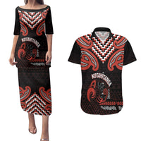 Maori Waitangi Couples Matching Puletasi and Hawaiian Shirt Kotahitanga Poutama Mix Whakairo LT7 Black - Polynesian Pride