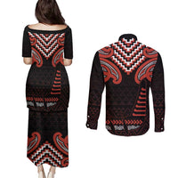 Maori Waitangi Couples Matching Puletasi and Long Sleeve Button Shirt Kotahitanga Poutama Mix Whakairo LT7 - Polynesian Pride