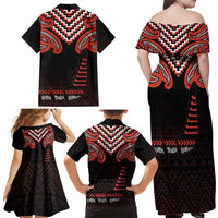 Maori Waitangi Family Matching Off Shoulder Maxi Dress and Hawaiian Shirt Kotahitanga Poutama Mix Whakairo LT7 - Polynesian Pride