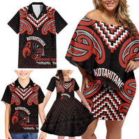 Maori Waitangi Family Matching Off Shoulder Short Dress and Hawaiian Shirt Kotahitanga Poutama Mix Whakairo LT7 - Polynesian Pride