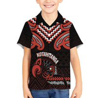 Maori Waitangi Family Matching Off Shoulder Short Dress and Hawaiian Shirt Kotahitanga Poutama Mix Whakairo LT7 Son's Shirt Black - Polynesian Pride