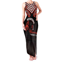 Maori Waitangi Family Matching Tank Maxi Dress and Hawaiian Shirt Kotahitanga Poutama Mix Whakairo LT7 Mom's Dress Black - Polynesian Pride