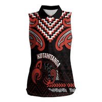 Maori Waitangi Women Sleeveless Polo Shirt Kotahitanga Poutama Mix Whakairo LT7 Female Black - Polynesian Pride