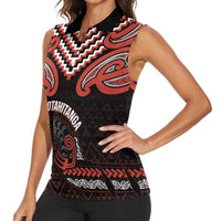Maori Waitangi Women Sleeveless Polo Shirt Kotahitanga Poutama Mix Whakairo LT7 - Polynesian Pride