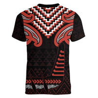 Maori Waitangi Women V-Neck T-Shirt Kotahitanga Poutama Mix Whakairo LT7 - Polynesian Pride