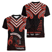 Maori Waitangi Women V-Neck T-Shirt Kotahitanga Poutama Mix Whakairo LT7 - Polynesian Pride