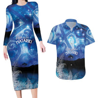 NZ Maori Matariki Scenery Couples Matching Long Sleeve Bodycon Dress and Hawaiian Shirt Galaxy Sky LT7 Galaxy - Polynesian Pride