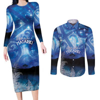 NZ Maori Matariki Scenery Couples Matching Long Sleeve Bodycon Dress and Long Sleeve Button Shirt Galaxy Sky
