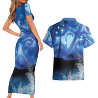 NZ Maori Matariki Scenery Couples Matching Short Sleeve Bodycon Dress and Hawaiian Shirt Galaxy Sky LT7 - Polynesian Pride