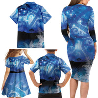 NZ Maori Matariki Scenery Family Matching Long Sleeve Bodycon Dress and Hawaiian Shirt Galaxy Sky LT7 - Polynesian Pride