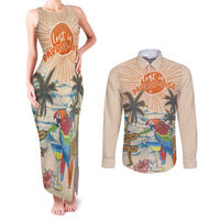 Personalized Christmas In July - Hawaii Retro Couples Matching Tank Maxi Dress and Long Sleeve Button Shirt Lost In Parrot-dise
