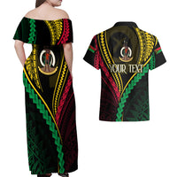Personalised Vanuatu Couples Matching Off Shoulder Maxi Dress and Hawaiian Shirt 43rd Hapi Indipendens Long LT7 - Polynesian Pride