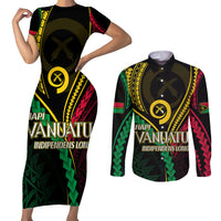 Personalised Vanuatu Couples Matching Short Sleeve Bodycon Dress and Long Sleeve Button Shirts 43rd Hapi Indipendens Long LT7 Black - Polynesian Pride
