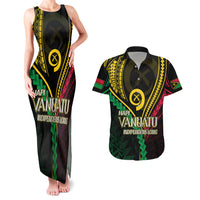 Personalised Vanuatu Couples Matching Tank Maxi Dress And Hawaiian Shirt 43rd Hapi Indipendens Long LT7 Black - Polynesian Pride