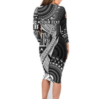 Fiji Rugby Personalised Bula Masi Family Matching Long Sleeve Bodycon Dress and Hawaiian Shirt Fish Tail Kaivity Cibi - Black LT7 - Polynesian Pride