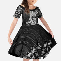 Fiji Rugby Personalised Bula Masi Family Matching Off Shoulder Maxi Dress and Hawaiian Shirt Fish Tail Kaivity Cibi - Black LT7 Daughter's Dress Black - Polynesian Pride
