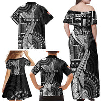 Fiji Rugby Personalised Bula Masi Family Matching Off Shoulder Maxi Dress and Hawaiian Shirt Fish Tail Kaivity Cibi - Black LT7 - Polynesian Pride