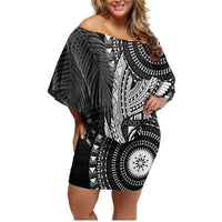 Fiji Rugby Personalised Bula Masi Family Matching Off Shoulder Short Dress and Hawaiian Shirt Fish Tail Kaivity Cibi - Black LT7 Mom's Dress Black - Polynesian Pride