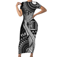 Fiji Rugby Personalised Bula Masi Family Matching Short Sleeve Bodycon Dress and Hawaiian Shirt Fish Tail Kaivity Cibi - Black LT7 Mom's Dress Black - Polynesian Pride