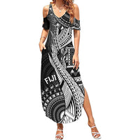 Fiji Rugby Personalised Bula Masi Family Matching Summer Maxi Dress and Hawaiian Shirt Fish Tail Kaivity Cibi - Black LT7 Mom's Dress Black - Polynesian Pride