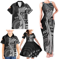 Fiji Rugby Personalised Bula Masi Family Matching Tank Maxi Dress and Hawaiian Shirt Fish Tail Kaivity Cibi - Black LT7 - Polynesian Pride