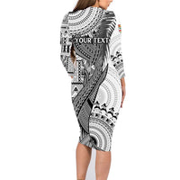 Fiji Rugby Personalised Bula Masi Family Matching Long Sleeve Bodycon Dress and Hawaiian Shirt Fish Tail Kaivity Cibi - White LT7 - Polynesian Pride