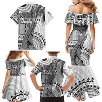 Fiji Rugby Personalised Bula Masi Family Matching Mermaid Dress and Hawaiian Shirt Fish Tail Kaivity Cibi - White LT7 - Polynesian Pride