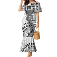 Fiji Rugby Personalised Bula Masi Family Matching Mermaid Dress and Hawaiian Shirt Fish Tail Kaivity Cibi - White LT7 Mom's Dress White - Polynesian Pride
