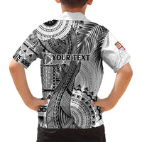 Fiji Rugby Personalised Bula Masi Family Matching Off The Shoulder Long Sleeve Dress and Hawaiian Shirt Fish Tail Kaivity Cibi - White LT7 - Polynesian Pride